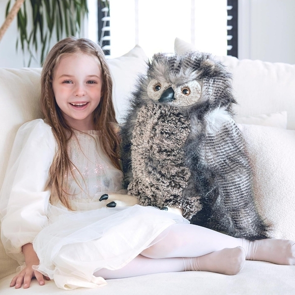 Plush Owl Stuffed Animal - Gray and Black - Picture 2 of 3